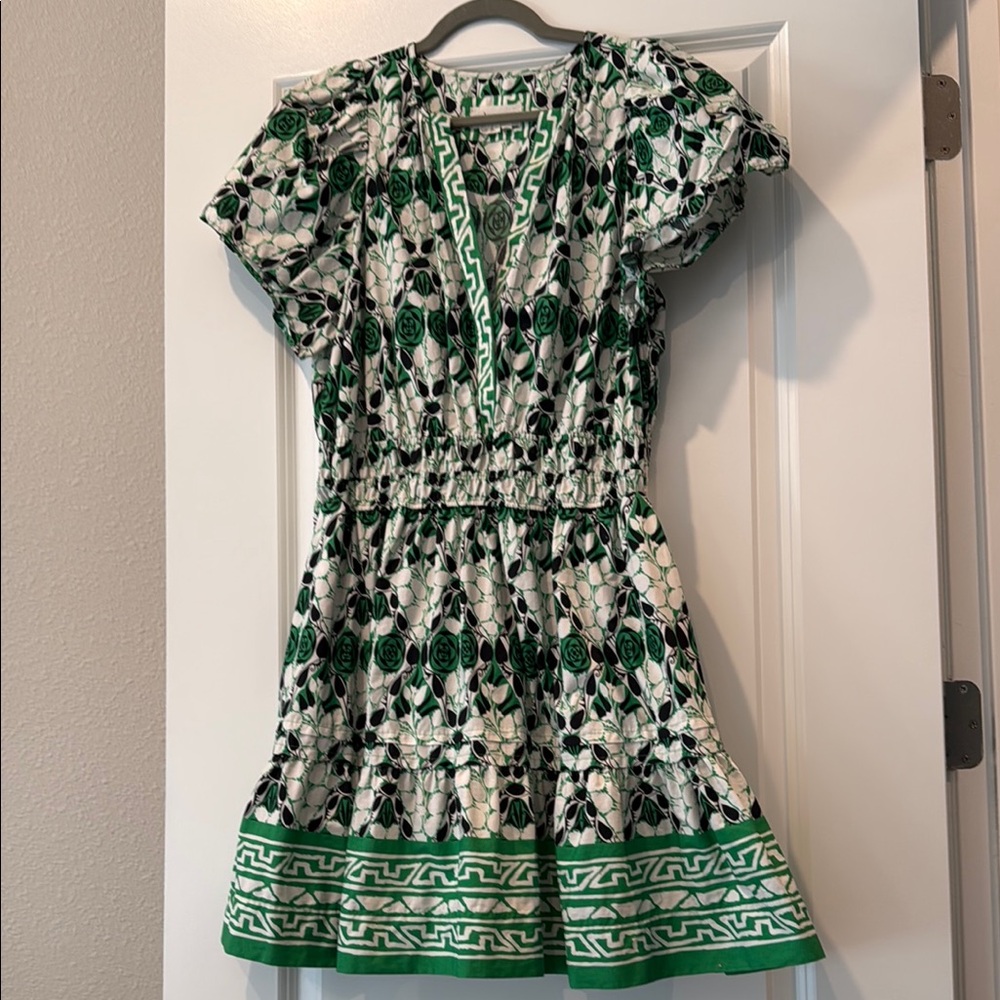 Anthropologie Green and White Patterned Somerset Dress size 1X